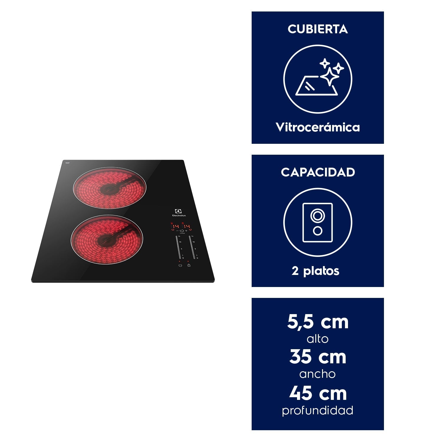 Encimera Vitrocerámica 2 Platos VE3ST Electrolux4#Negro