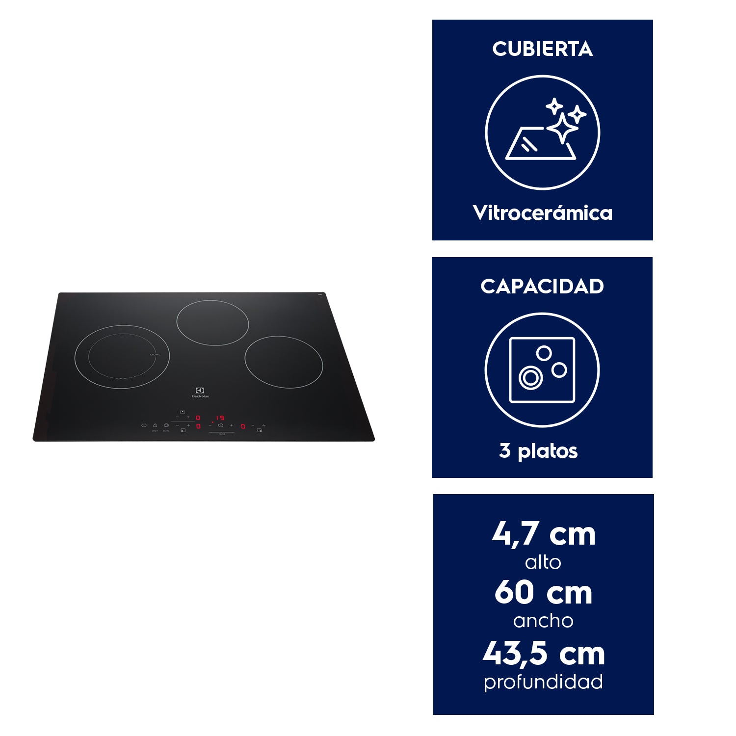 Encimera Vitrocerámica 3 Platos VE6DT Electrolux4#Negro