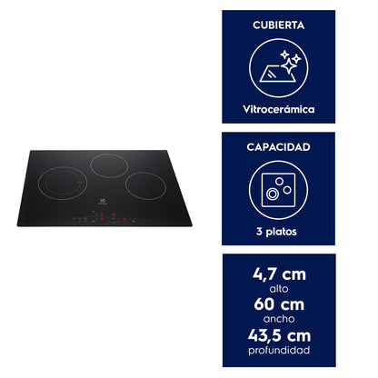 Encimera Vitrocerámica 3 Platos VE6DT Electrolux4#Negro