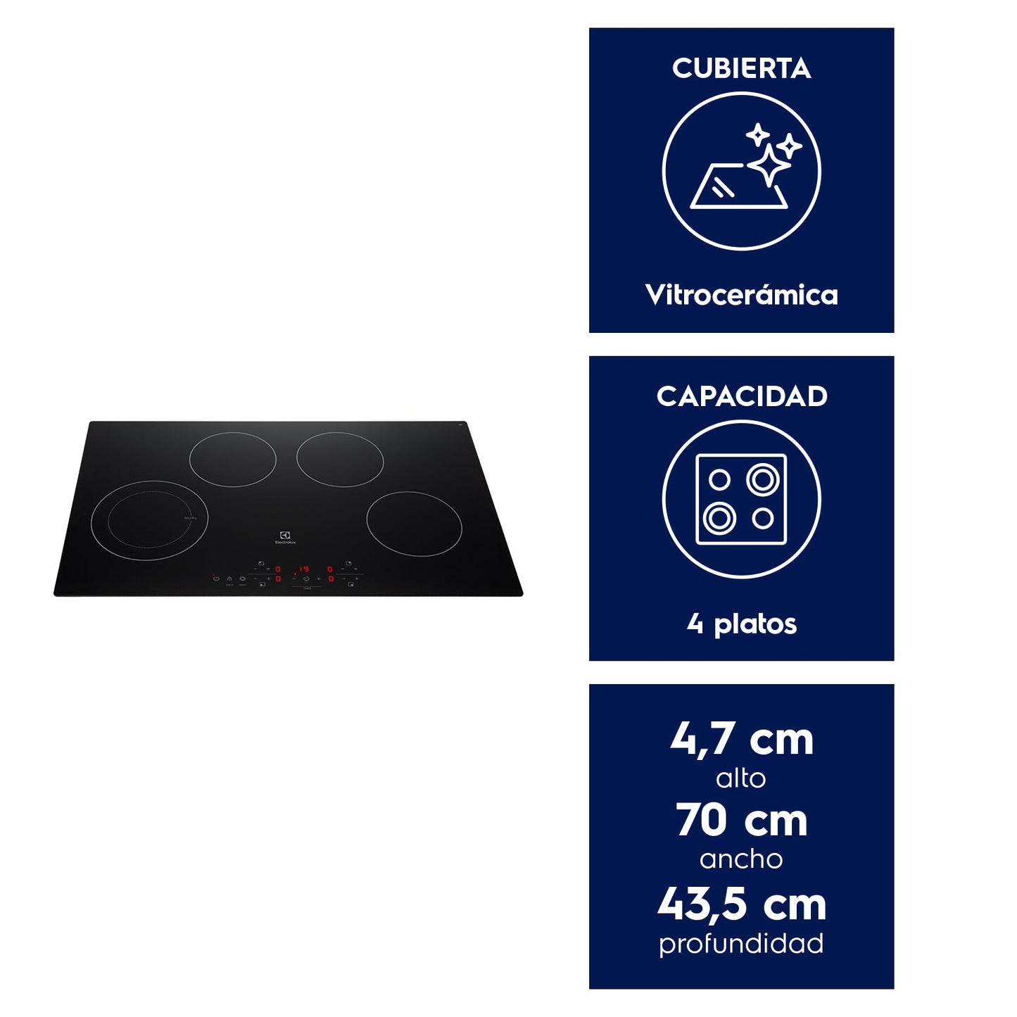 Encimera Vitrocerámica 4 Platos VE7DT Electrolux4#Negro