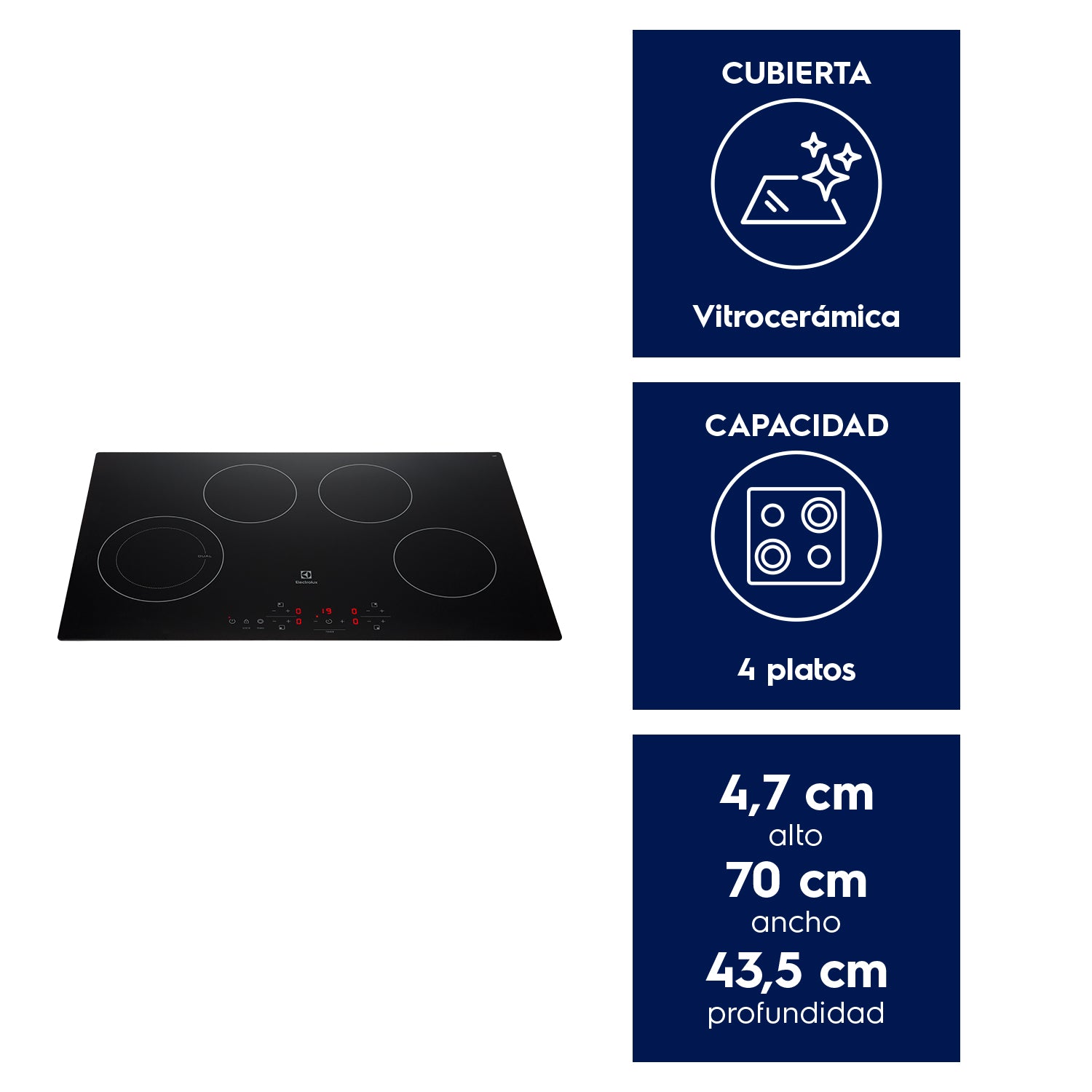 Encimera Vitrocerámica 4 Platos VE7DT Electrolux4#Negro