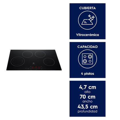 Encimera Vitrocerámica 4 Platos VE7DT Electrolux4#Negro