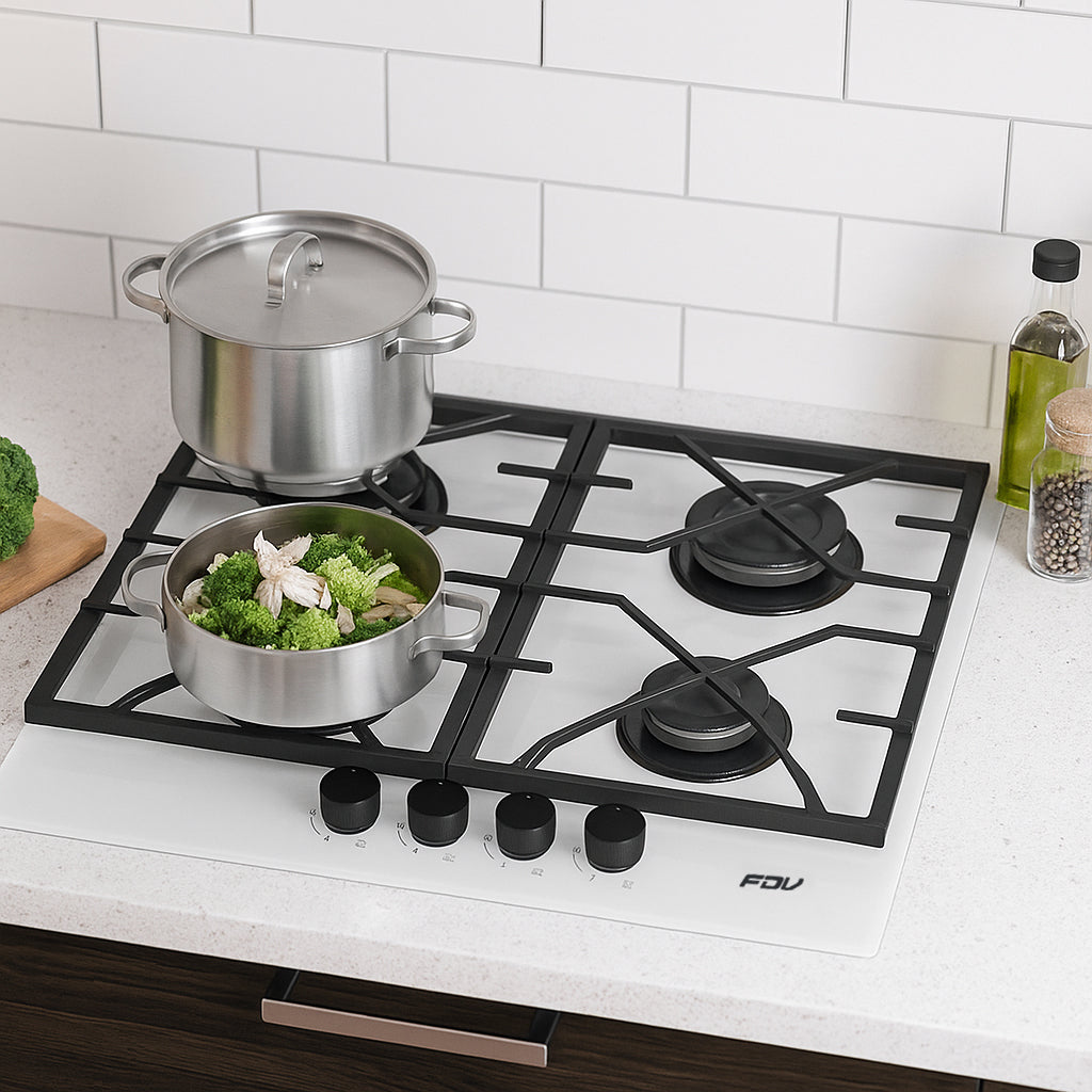 encimera cristal blanco a gas 