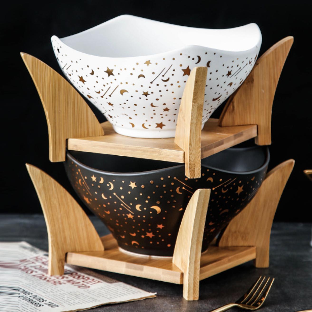 Ensaladera Redonda De Cerámica Con Soporte Santú Home & Deco6#Blanco