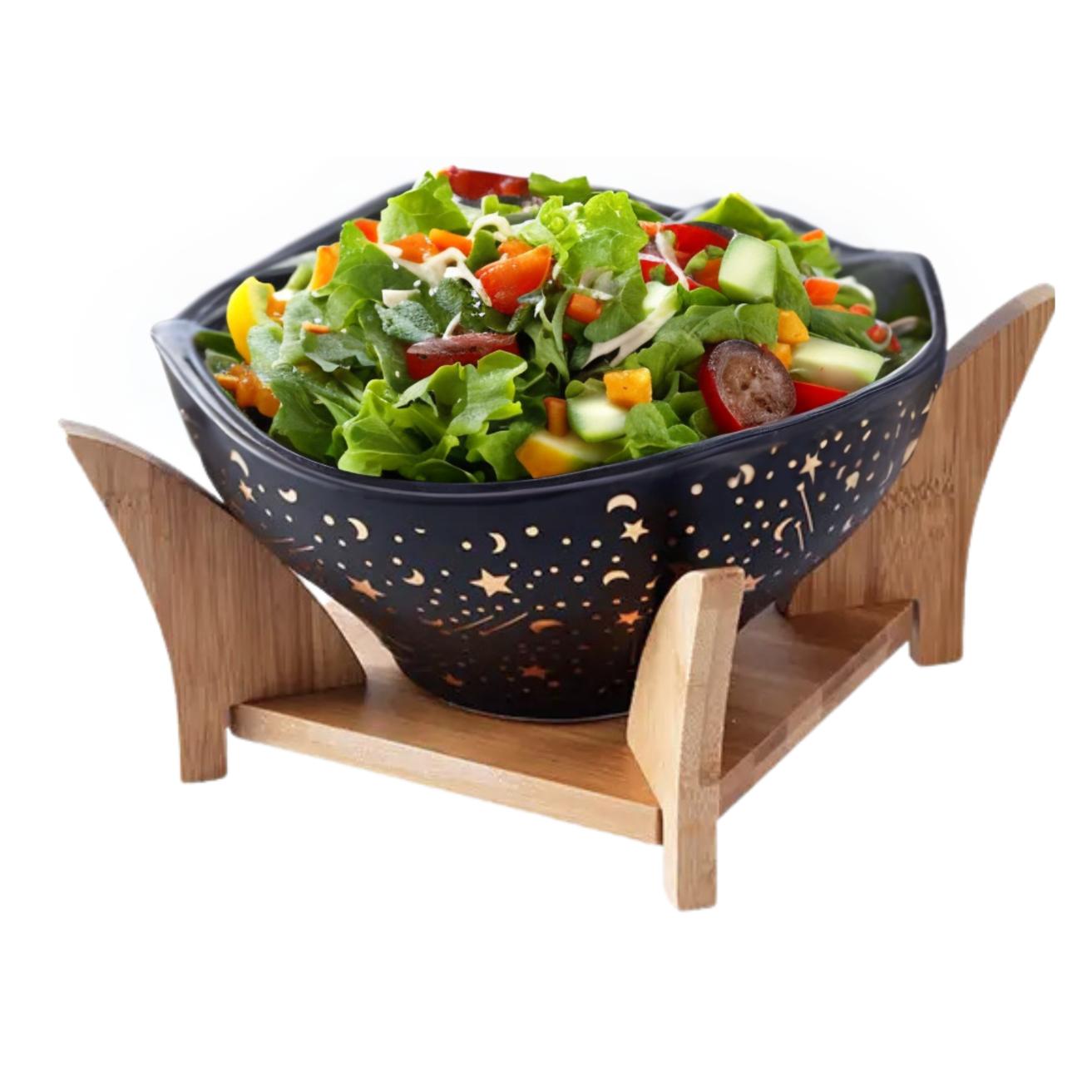 Ensaladera Redonda De Cerámica Con Soporte Santú Home & Deco7#Negro