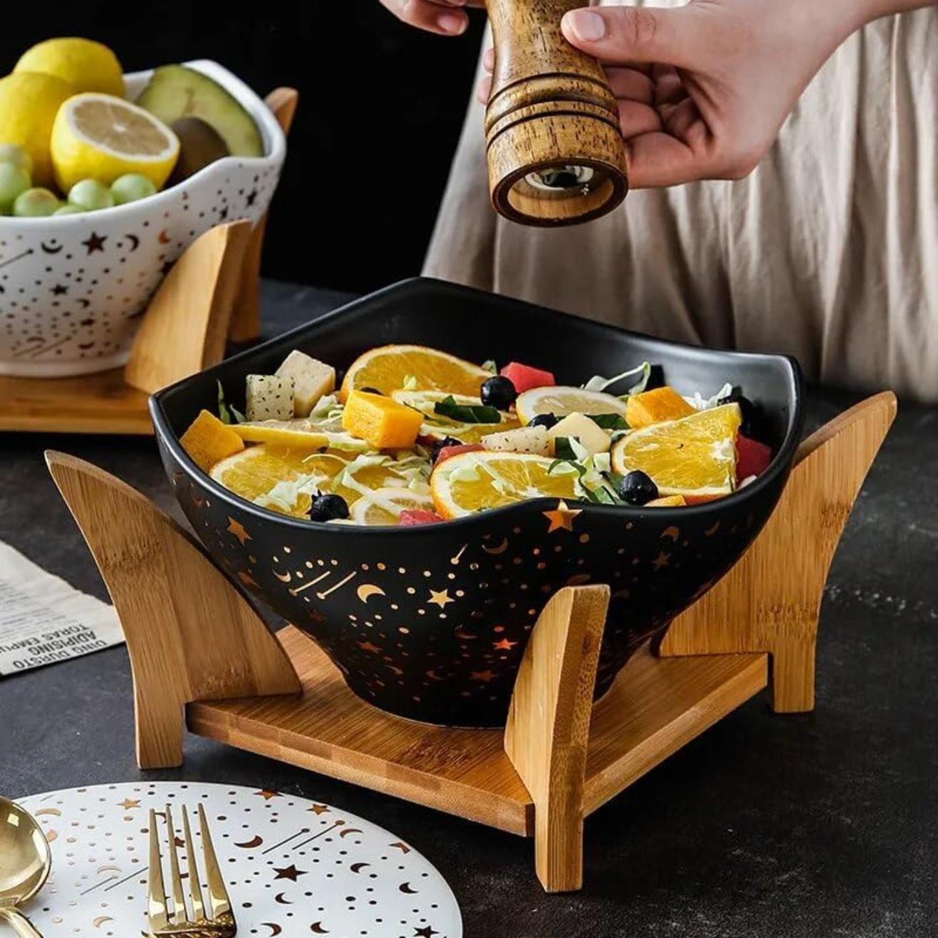 Ensaladera Redonda De Cerámica Con Soporte Santú Home & Deco1#Negro