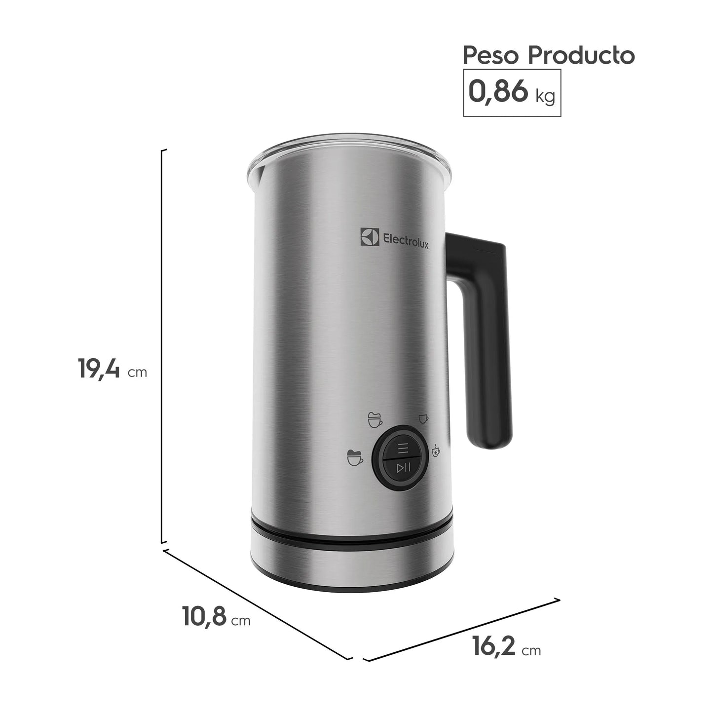 Espumador de Leche Electrolux 300ml 460W EMF10 Acero Inoxidable Electrolux-Espumadores de Leche