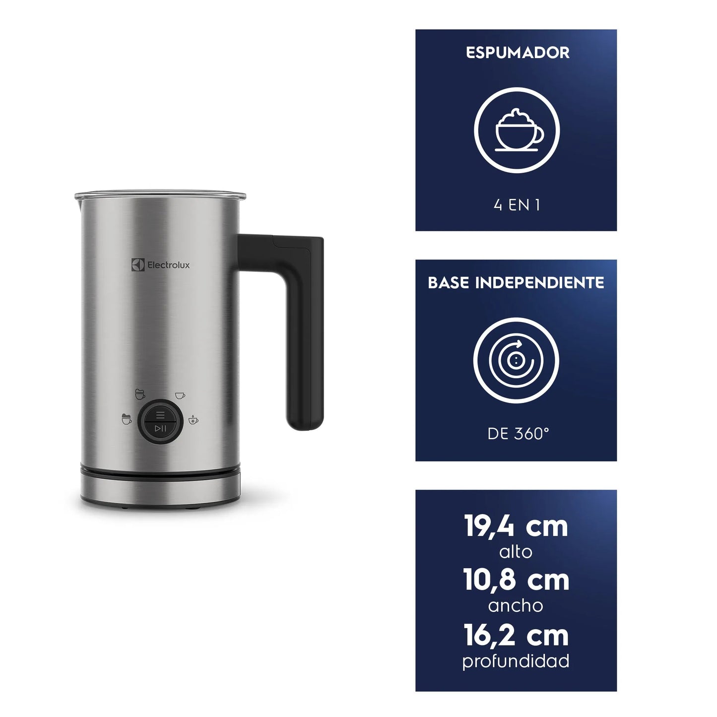 Espumador de Leche Electrolux 300ml 460W EMF10 Acero Inoxidable Electrolux-Espumadores de Leche