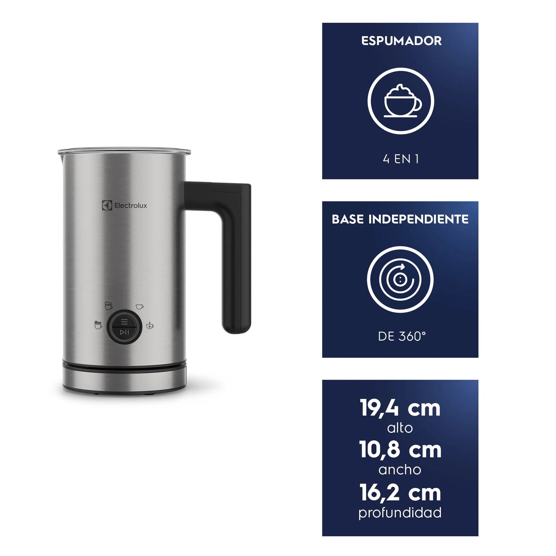 Espumador de Leche Electrolux 300ml 460W EMF10 Acero Inoxidable Electrolux-Espumadores de Leche