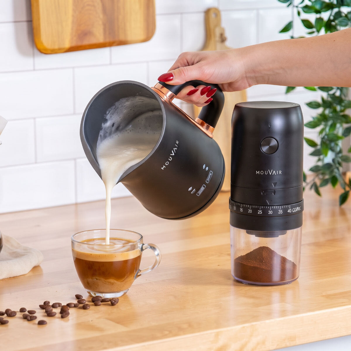 Espumador de Leche Mouvair + Molinillo de Café Eléctrico-Accesorios para Café