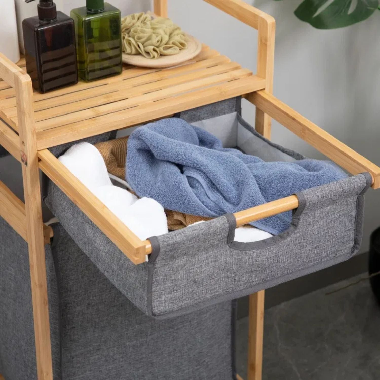 7H SEVEN HOUSE Scaffale Modulare In Bambù 1 Livello 50x10x14cm Con Barra Porta Asciugamani - Per Bagno E Toilette - 3