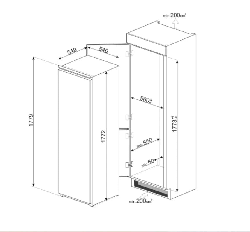 Freezer Empotrado S8L1743E 311 Lts Smeg
