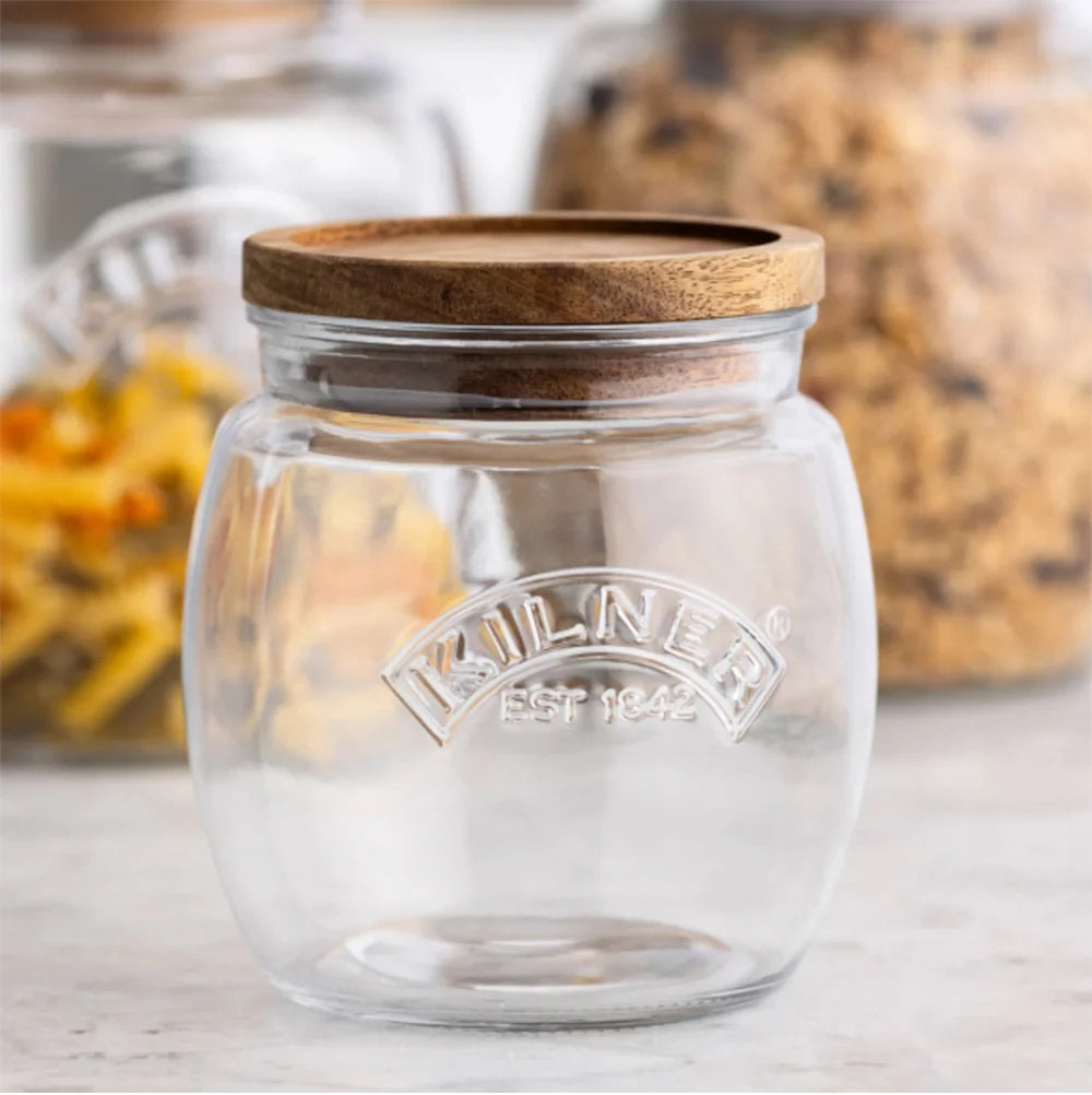 Tarro Vidrio 0.85l Almacenamiento Alimentos Tarro Kilner 0.85L Con Tapa De  Madera - Hermético Para Despensa Y Cocina Sellado Silicona Hermético, image size:1000x1002
