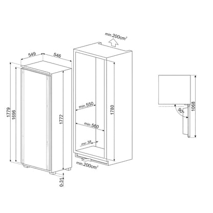 Freezer Smeg SBS IT No Frost S9F174NE - Medidas de instalación