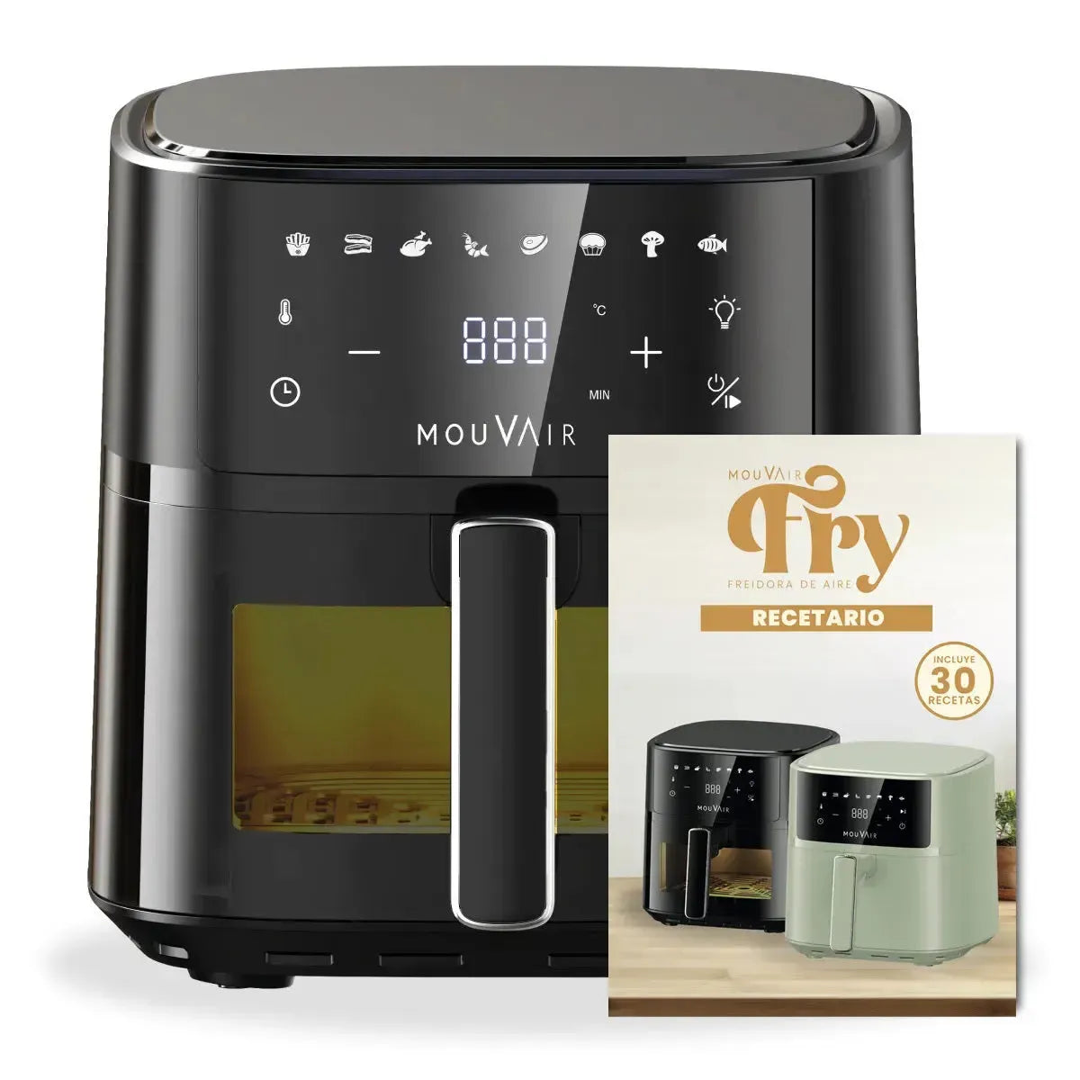 Freidora Clear Fry 6L + Rociador de Aceite + Molde de Silicona Mouvair3#Negro