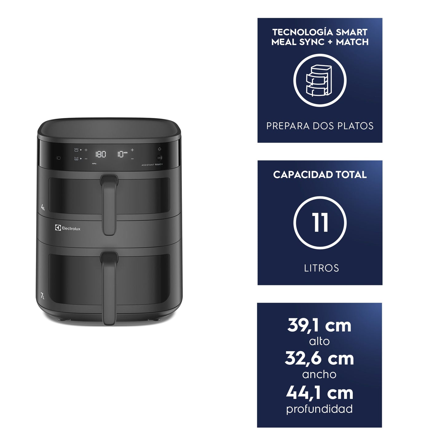 Freidora de Aire 11L Digital Dual Doble Cesta 2500W EAF190 Electrolux-Freidoras de Aire