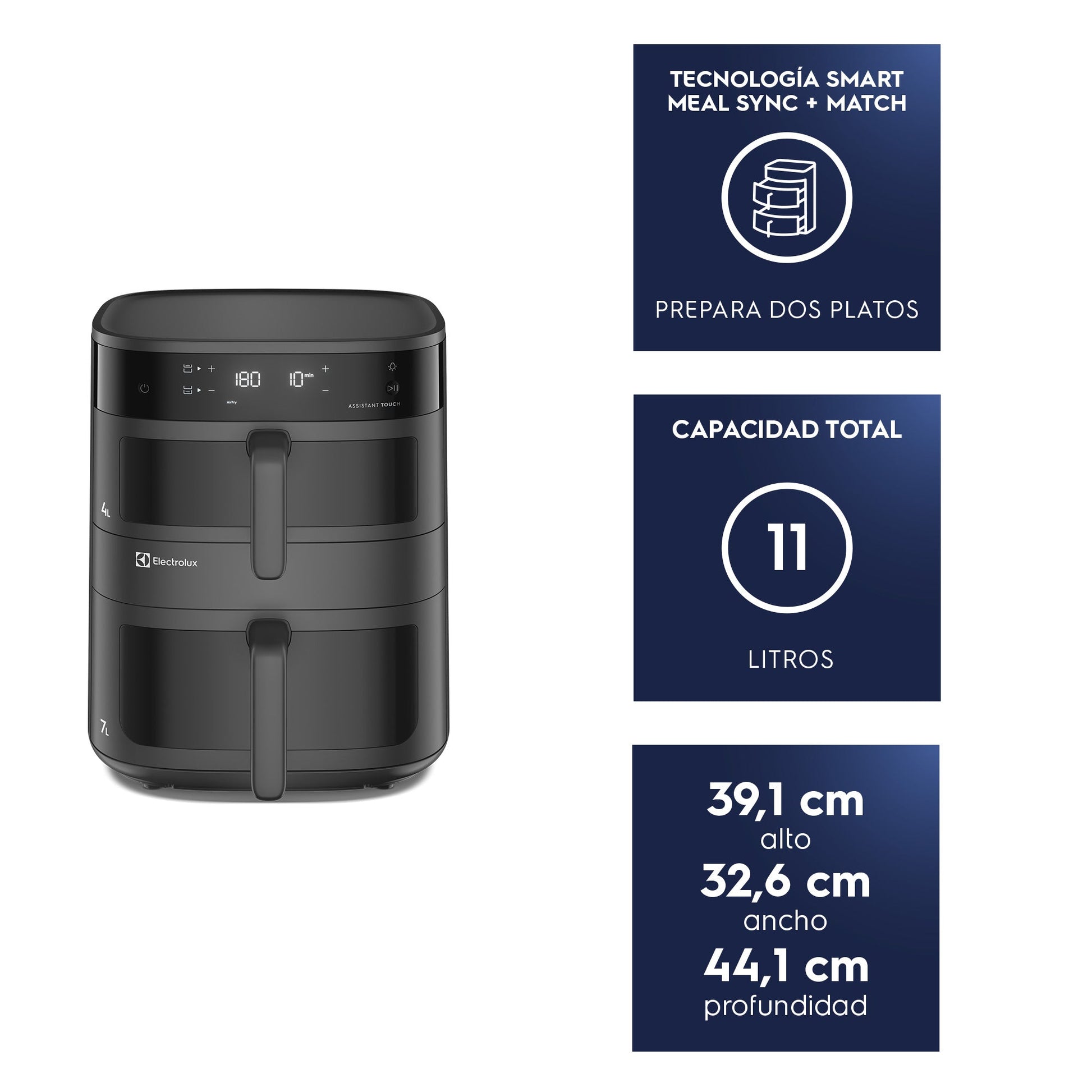 Freidora de Aire 11L Digital Dual Doble Cesta 2500W EAF190 Electrolux-Freidoras de Aire