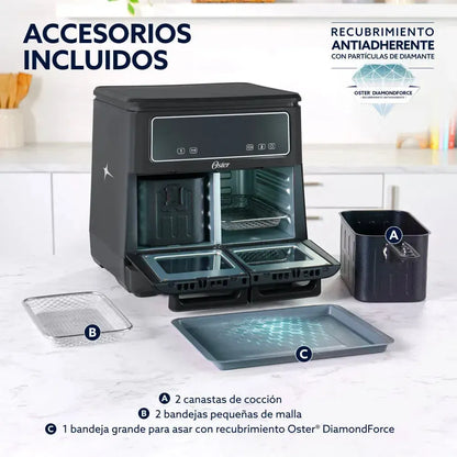 Freidora De Aire Flex 2 Zonas 11 Lt Diamondforce Oster7#Negro
