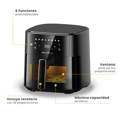 Freidora de Aire  Clear Fry 6 Lts Mouvair9#Negro