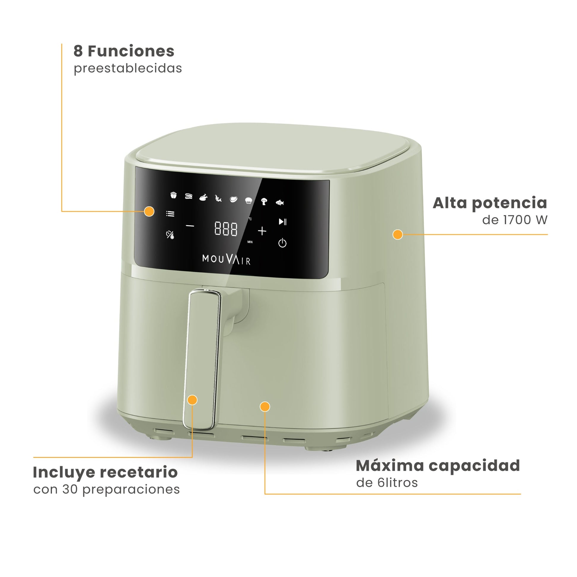 Freidora de Aire Fry 6 Lts Mouvair3#Verde Claro