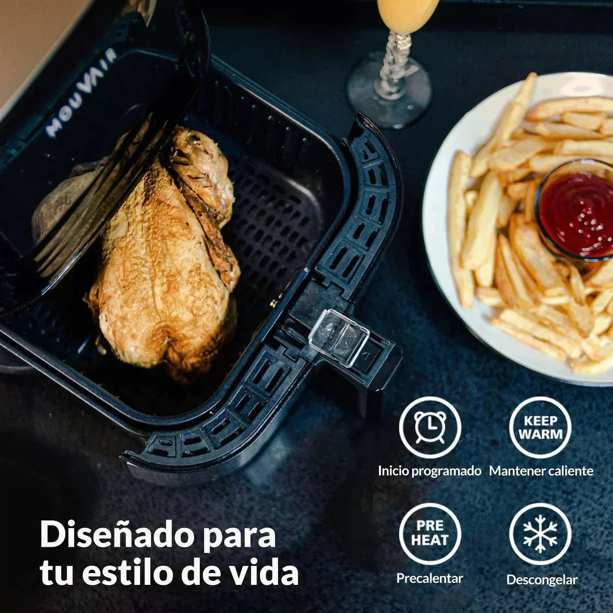 Freidora de Aire Mouvair Gourmet 5,5 Lts + Molde de Silicona Mouvair4#Naranja