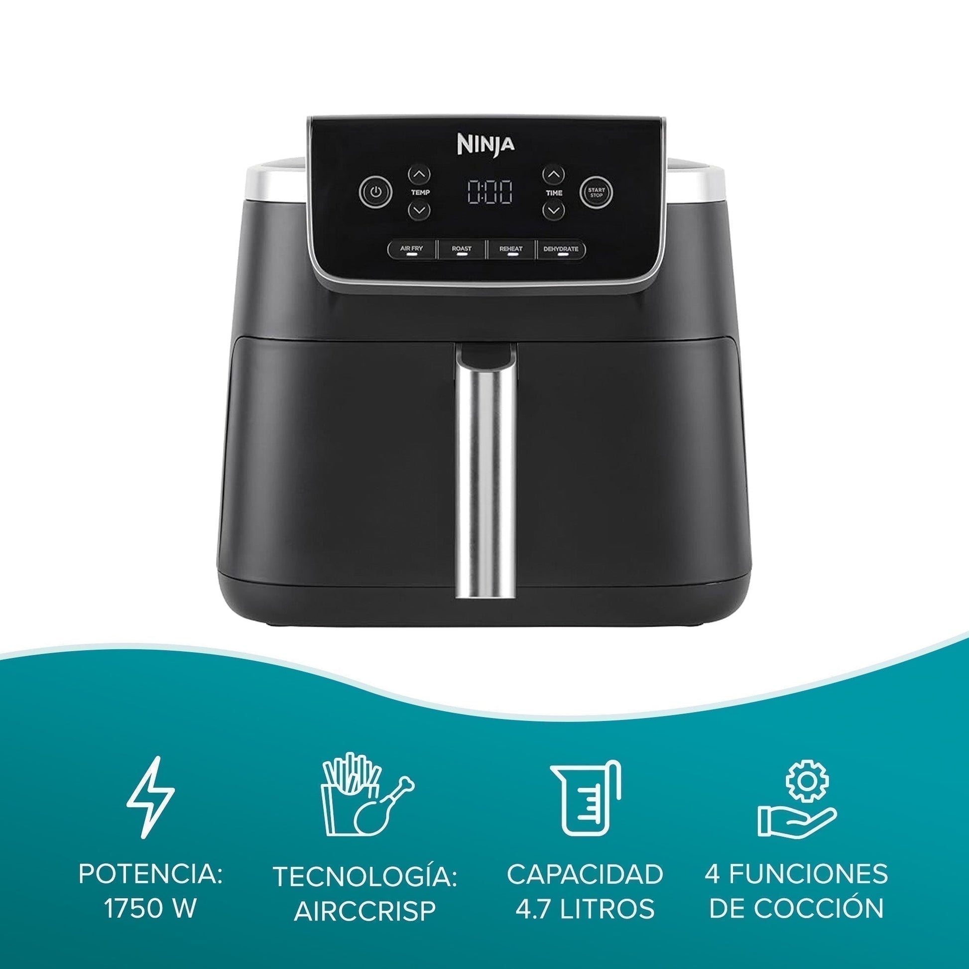 Freidora De Aire Pro Ninja 4 En 1 De 4.7 Lts6#Negro