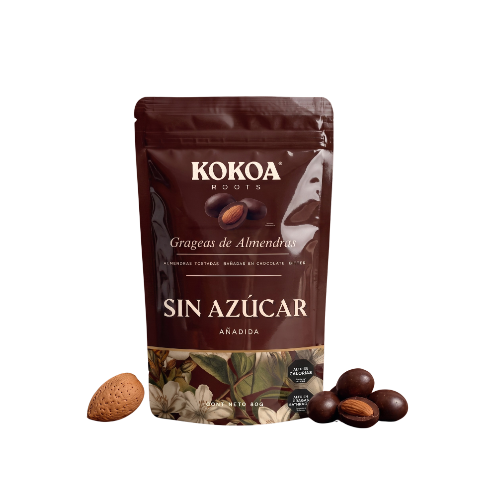 Grageas de Almendras Bañadas en Bitter Sin Azúcar 80 g Kokoa Roots-Gourmet