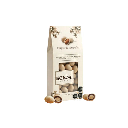 Grageas de almendras en chocolate blanco y leche 90 grs Kokoa Roots-Gourmet
