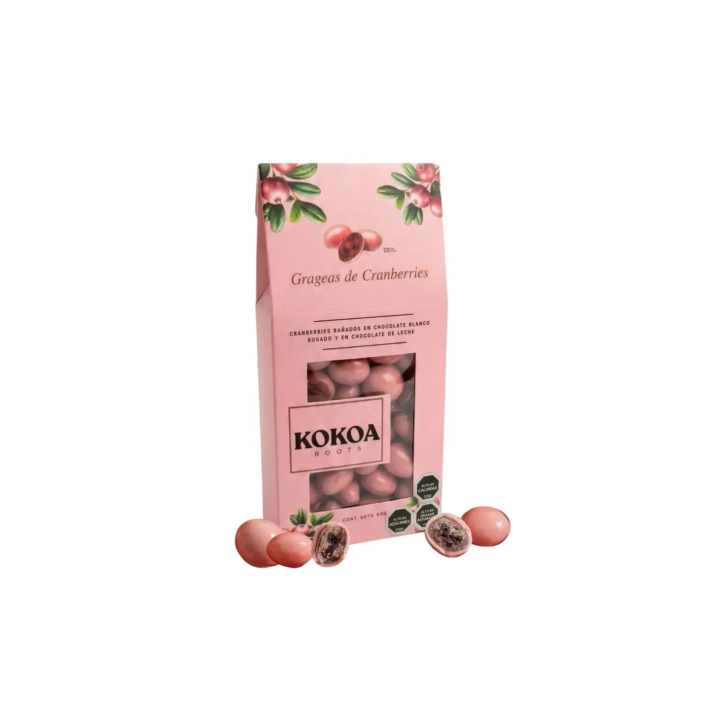 Grageas de cranberries en chocolate rosado 90 grs Kokoa Roots.-Gourmet