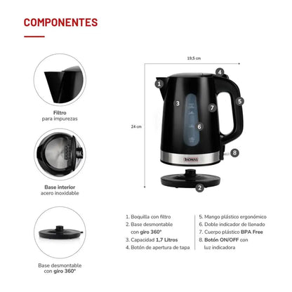 Hervidor 1,7 lts TH-4340N Thomas6#Negro