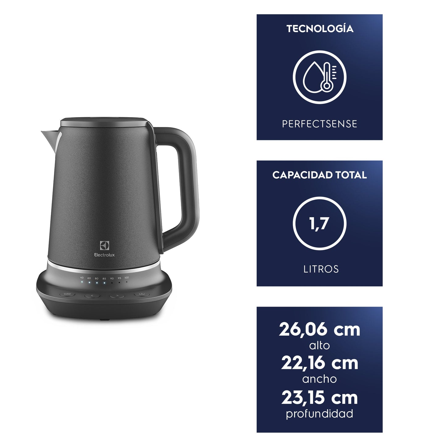 Hervidor Eléctrico 1,7L Control Tempertura EKP70 Acero Inoxidable Electrolux-Hervidores