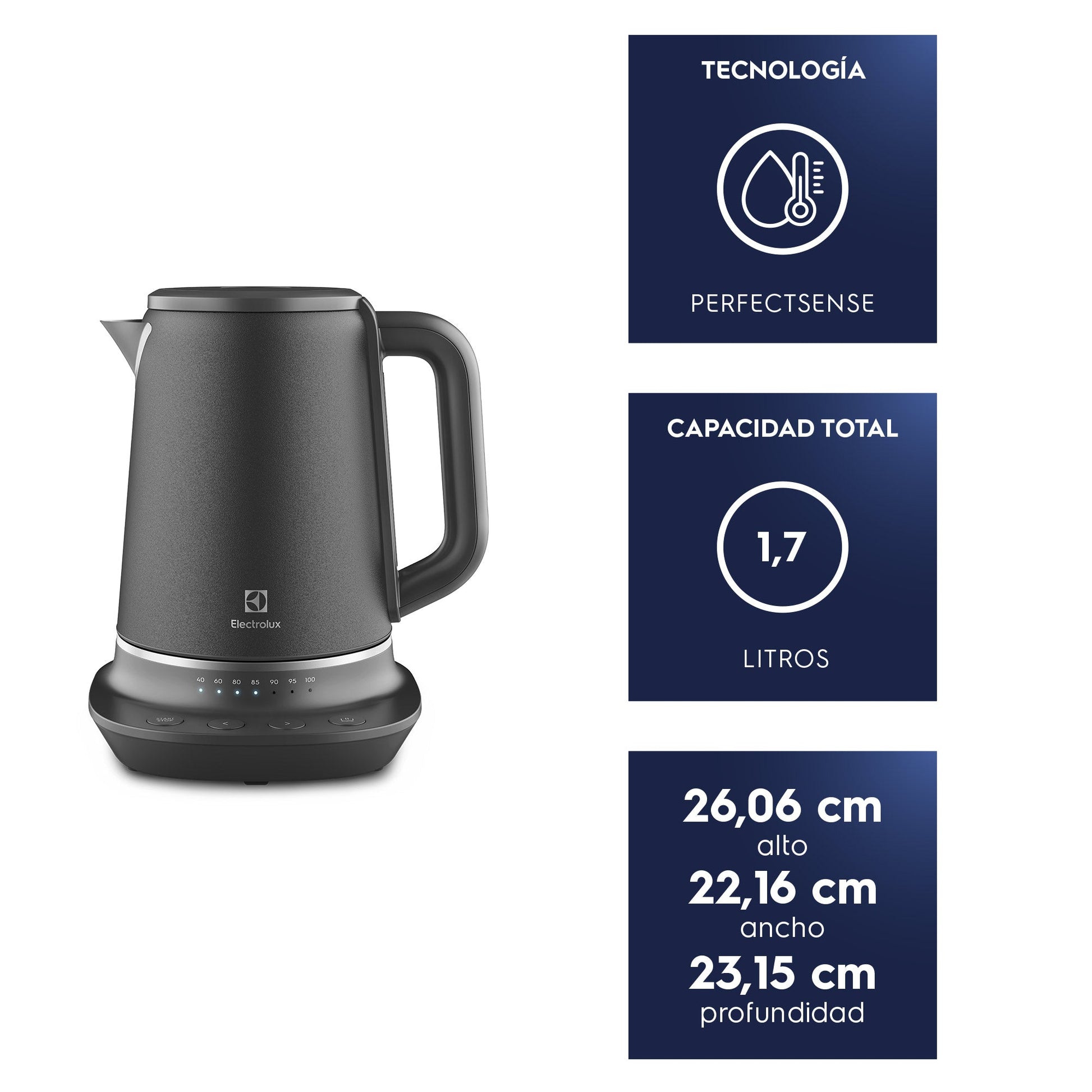Hervidor Eléctrico 1,7L Control Tempertura EKP70 Acero Inoxidable Electrolux-Hervidores