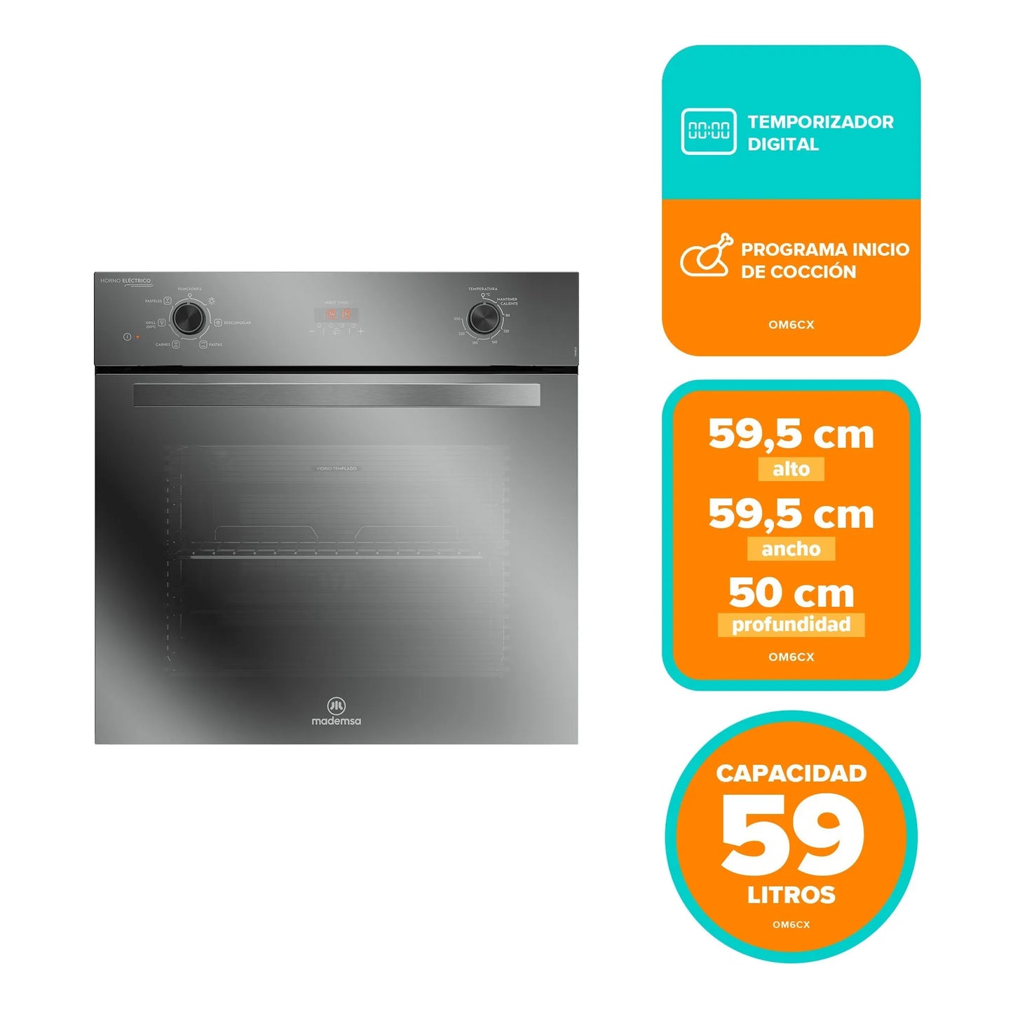 Horno Empotrable Eléctrico 59L Convector y Temporizador OM6CX Mademsa-Hornos Eléctricos