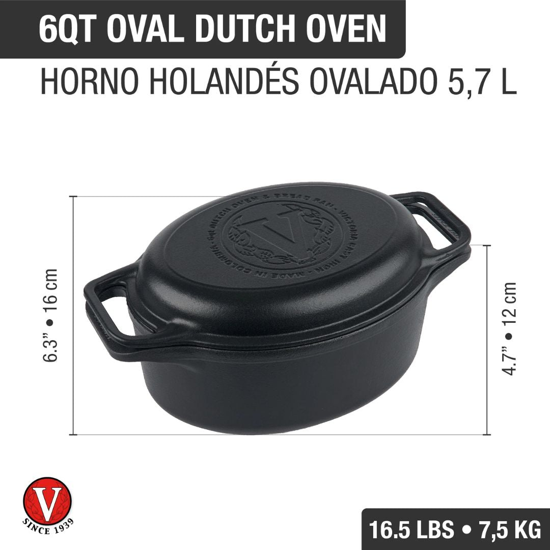 Horno Holandés Ovalado 5,7 Lts Curado Victoria7#Negro