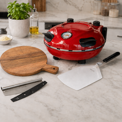 Horno para Pizza Ravello + Espátula para Pizza + Pizza Cutter + Tabla de madera Acacia-Kits de Cocción