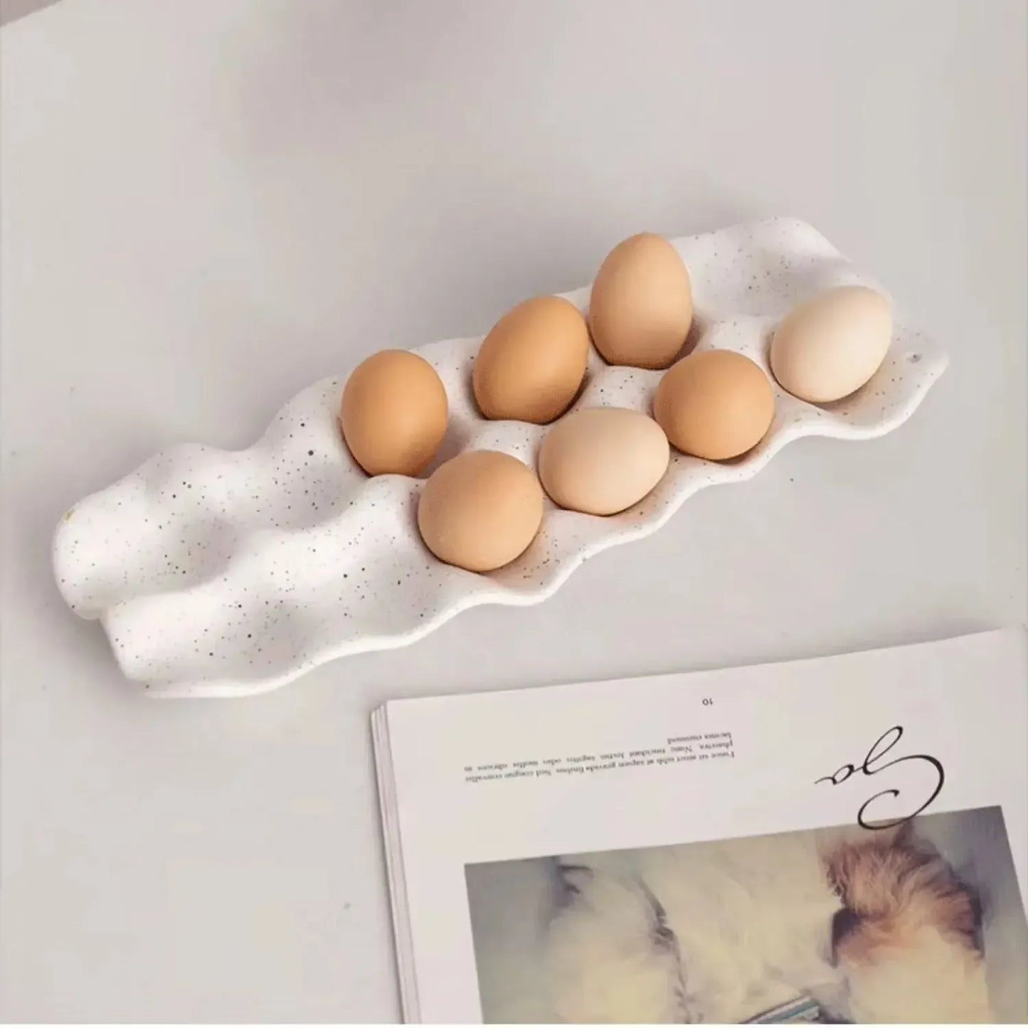 Huevera de Cerámica Minimalista para 12 Huevos1#Blanco