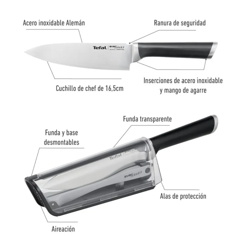 Cuchillo Eversharp Con Afilador Tefal6#Gris