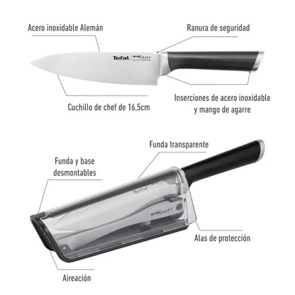 Cuchillo Eversharp Con Afilador Tefal6#Gris