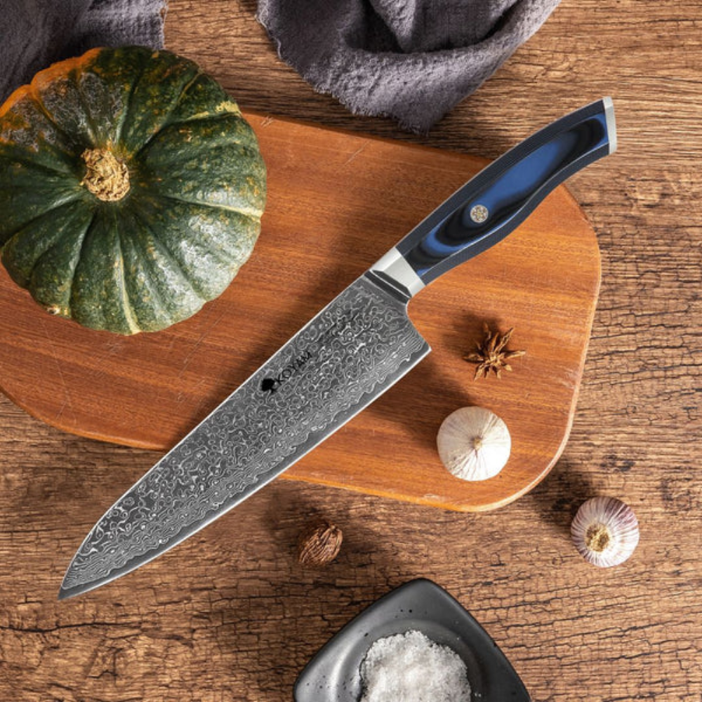 Cuchillo Chef  Acero Damasco 67 Capas Mango G10 20 Cm Koyam1#Azul