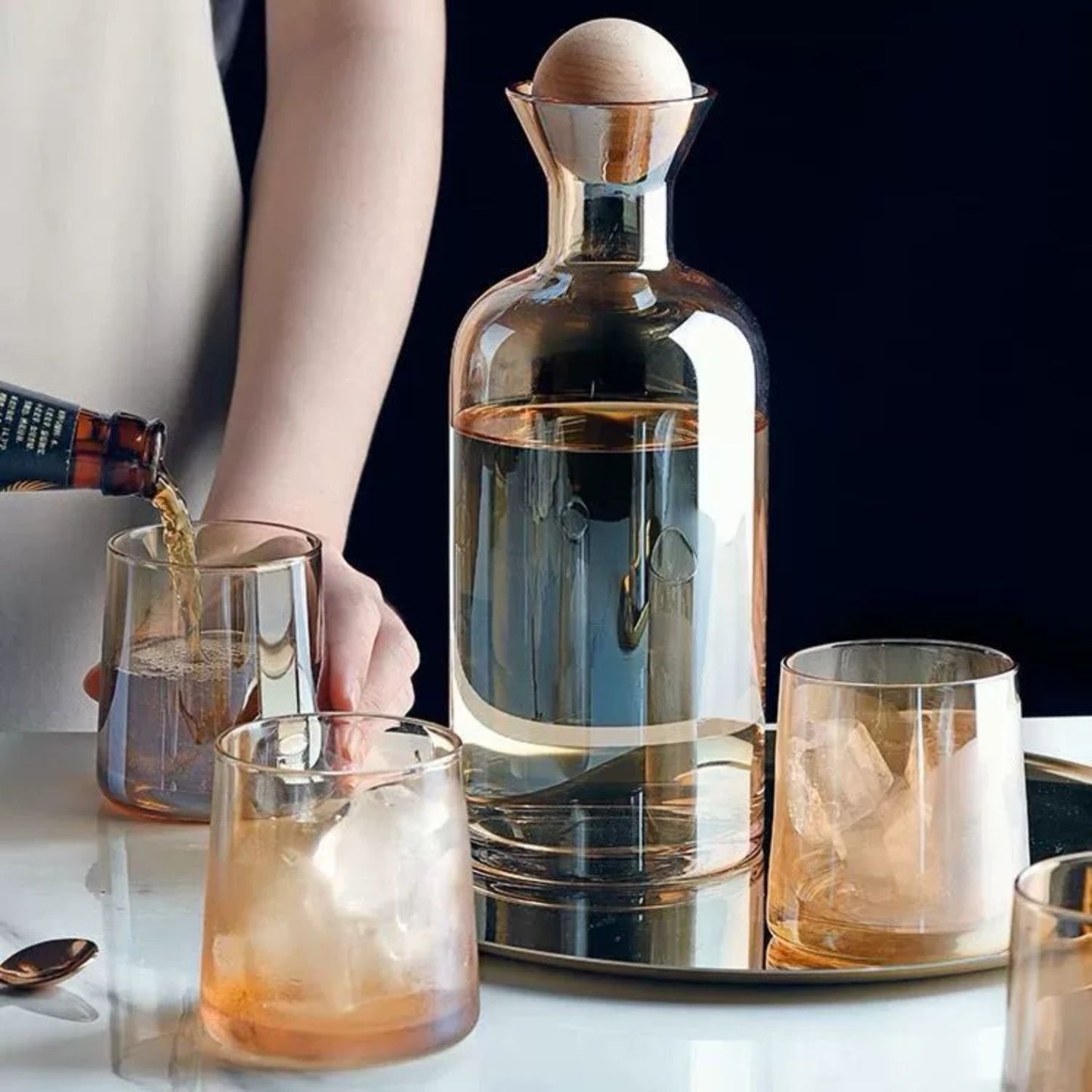 Jarra de Vidrio Decantador Lujoso + 4 Vasos Ambar Santú Home & Deco2#Naranja