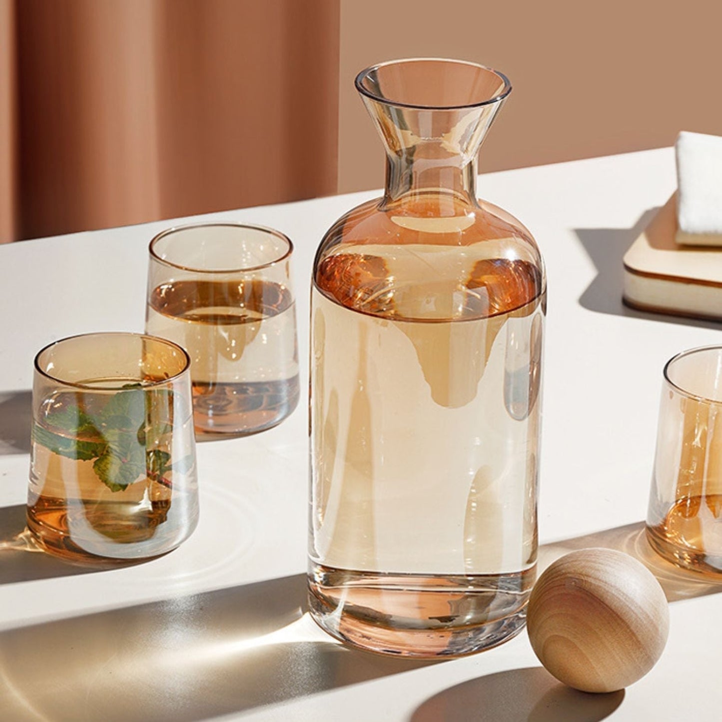 Jarra de Vidrio Decantador Lujoso + 4 Vasos Ambar Santú Home & Deco5#Naranja