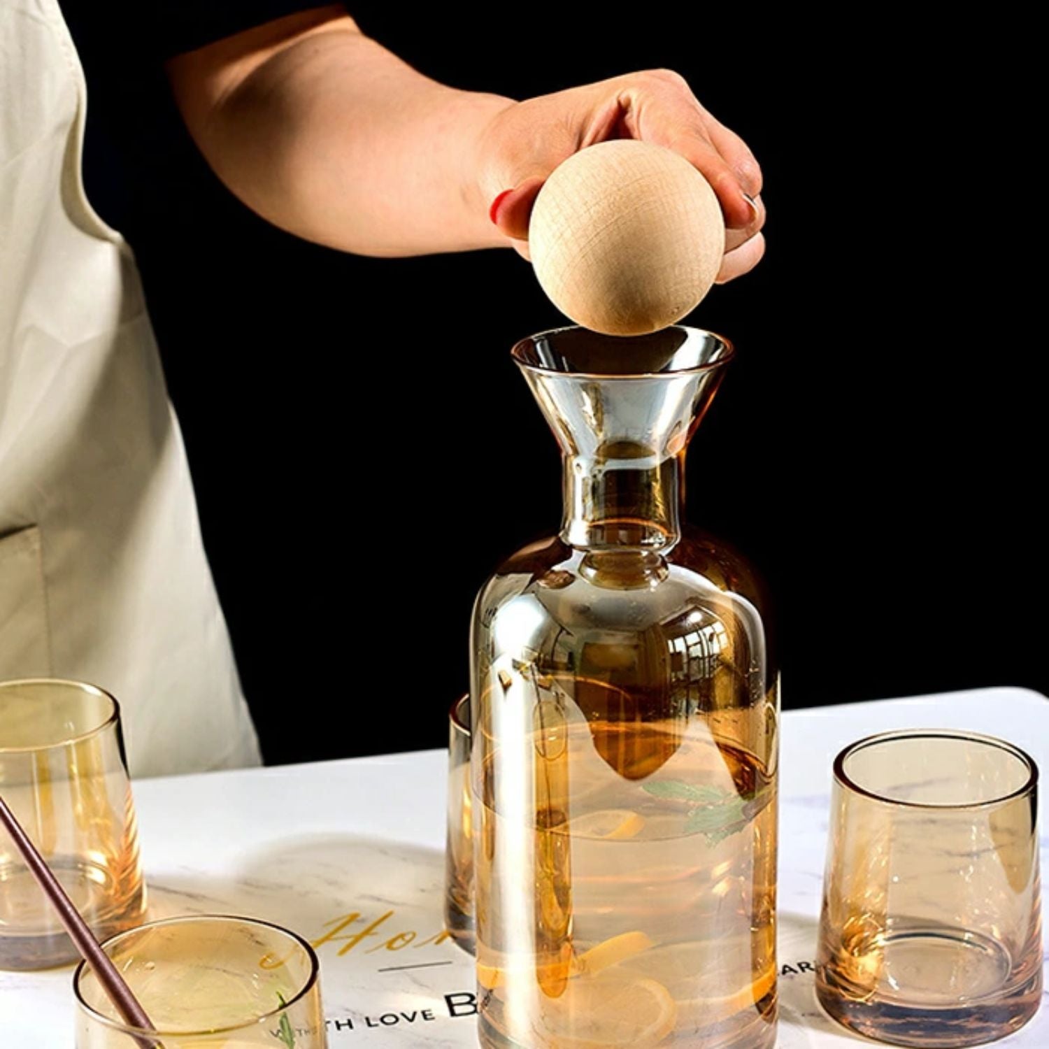 Jarra de Vidrio Decantador Lujoso + 4 Vasos Ambar Santú Home & Deco6#Naranja