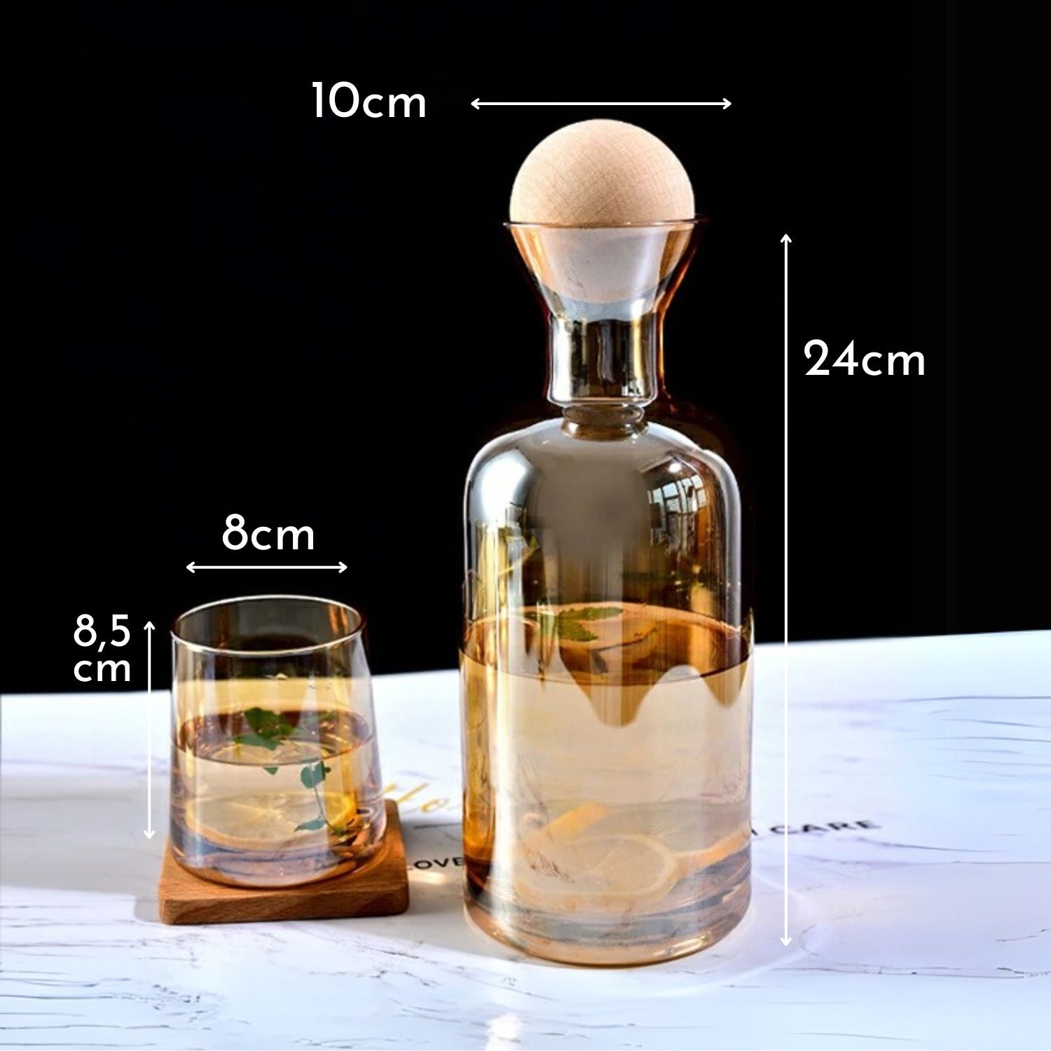 Jarra de Vidrio Decantador Lujoso + 4 Vasos Ambar Santú Home & Deco7#Naranja