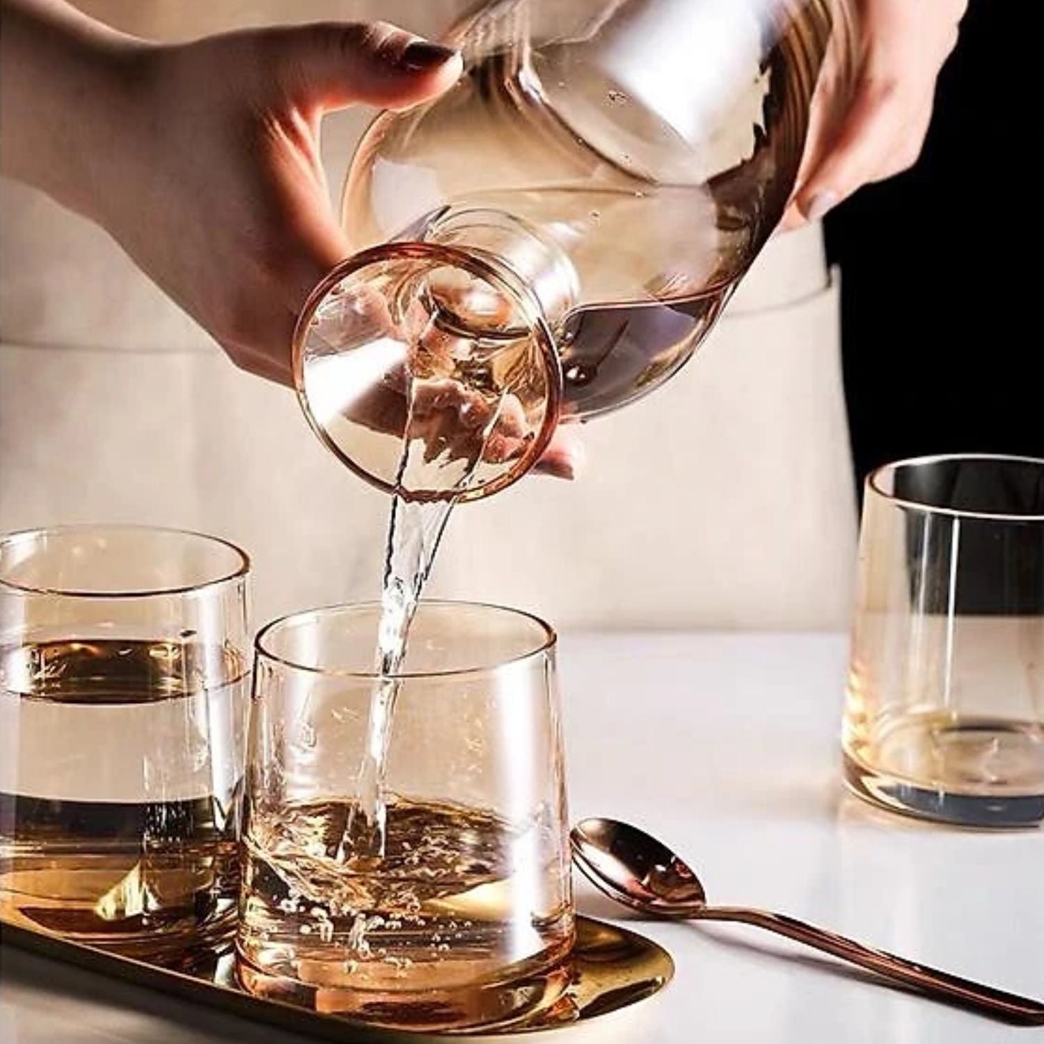 Jarra de Vidrio Decantador Lujoso + 4 Vasos Ambar Santú Home & Deco9#Naranja