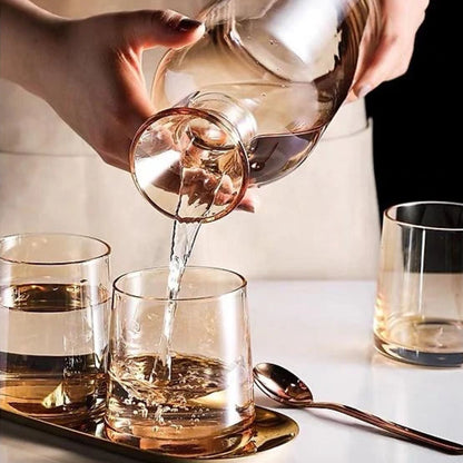 Jarra de Vidrio Decantador Lujoso + 4 Vasos Ambar Santú Home & Deco9#Naranja