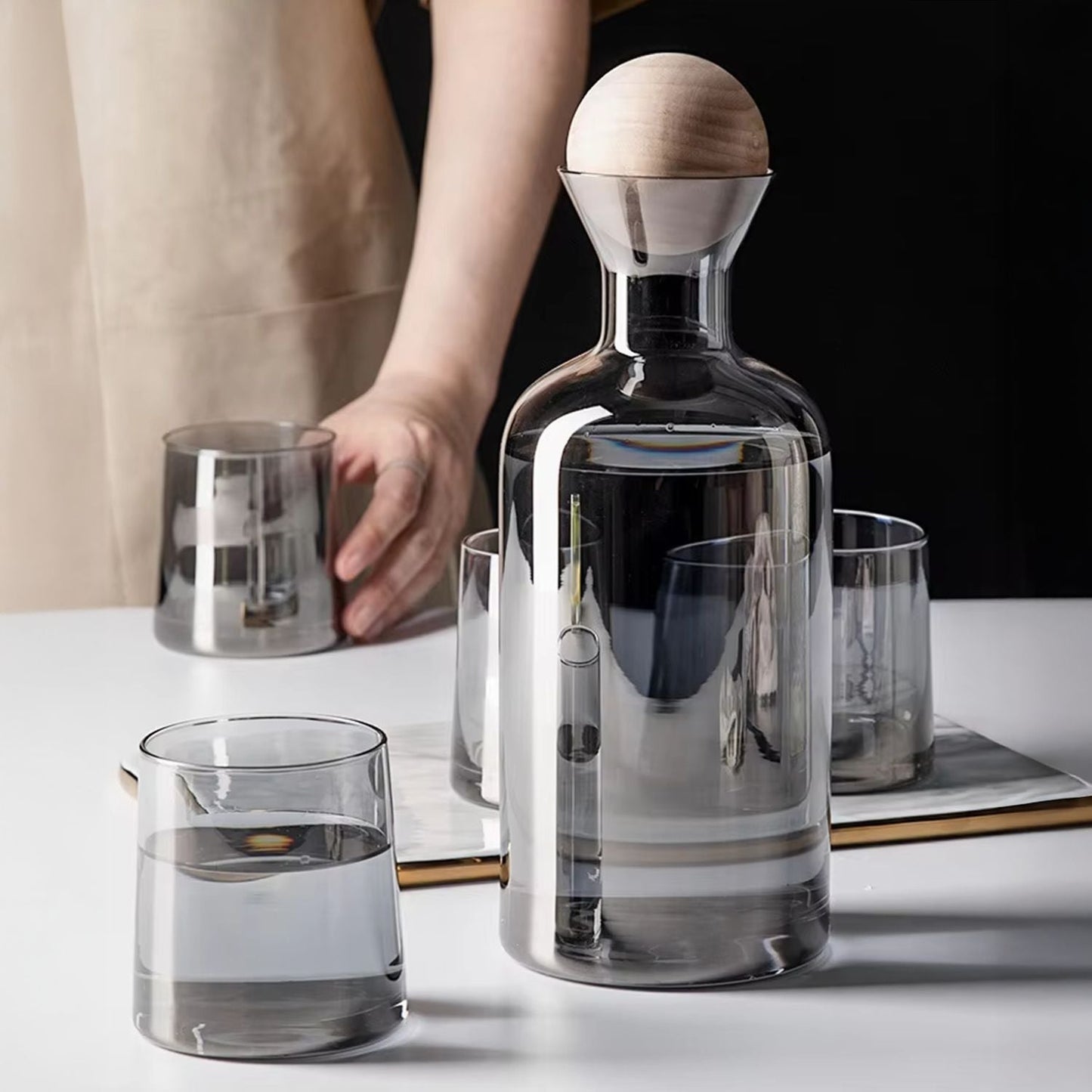 Jarra de Vidrio Decantador Lujoso 4 Vasos Santú Home & Deco2#Gris