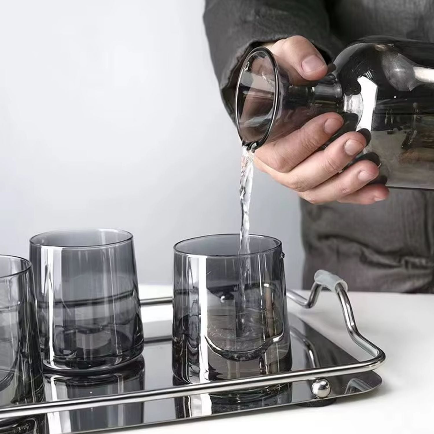 Jarra de Vidrio Decantador Lujoso 4 Vasos Santú Home & Deco3#Gris