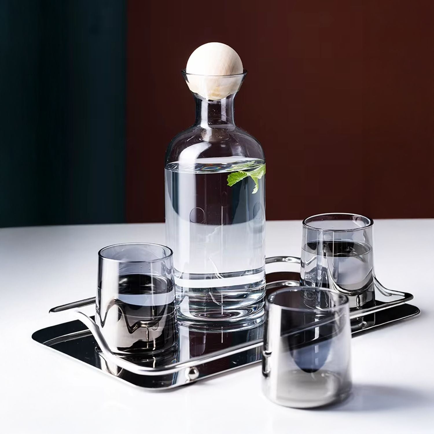 Jarra de Vidrio Decantador Lujoso 4 Vasos Santú Home & Deco6#Gris