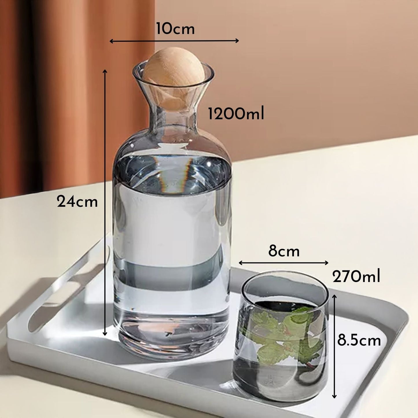 Jarra de Vidrio Decantador Lujoso 4 Vasos Santú Home & Deco7#Gris