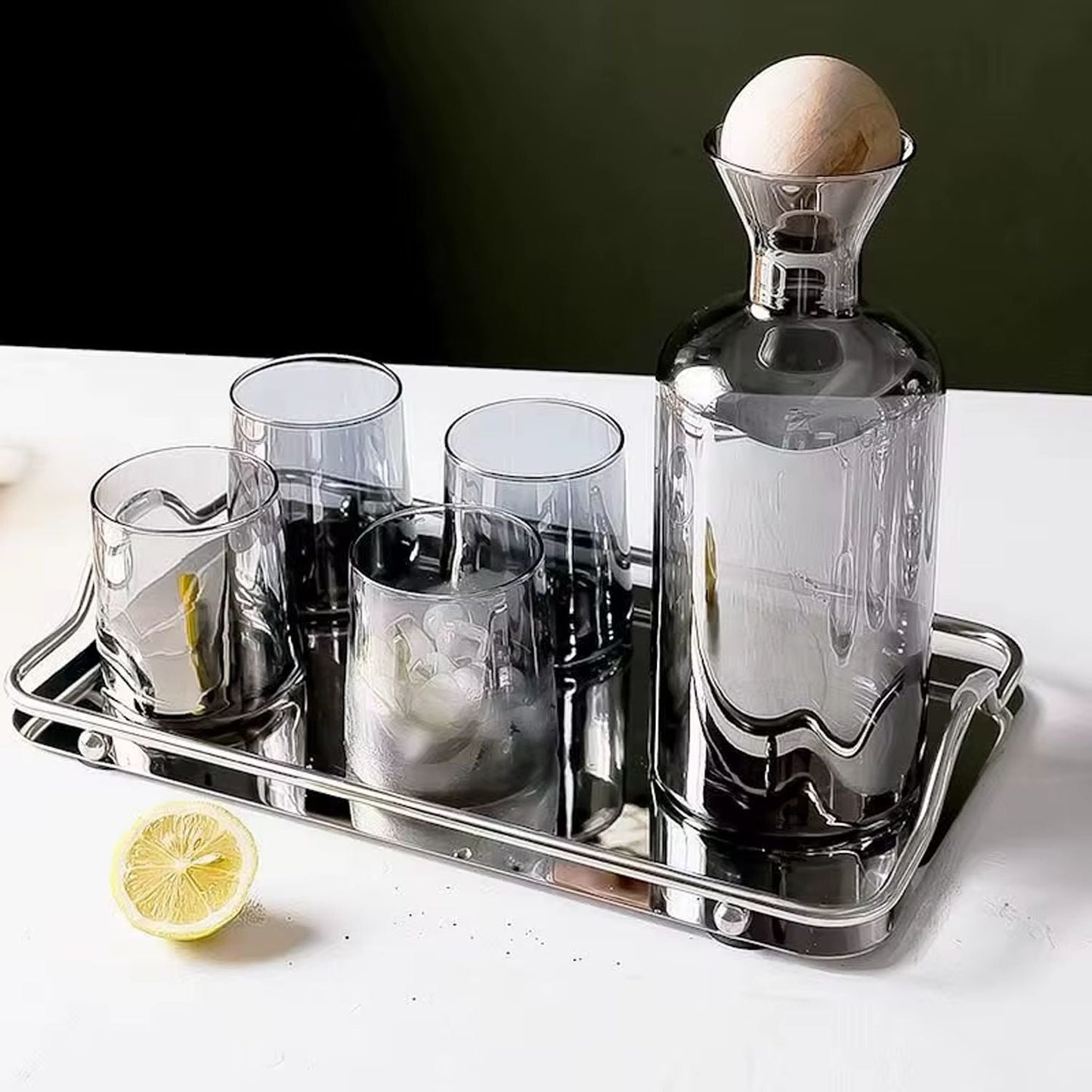 Jarra de Vidrio Decantador Lujoso 4 Vasos Santú Home & Deco1#Gris